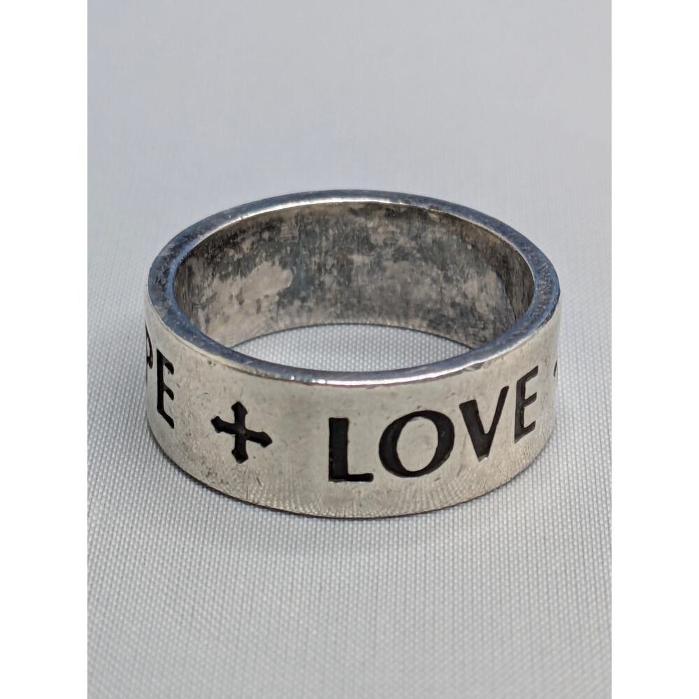 JAMES AVERY RETIRED STERLING SILVER FAITH HOPE LOVE WIDEBAND RING SIZE 6.5 - Picture 3 of 5